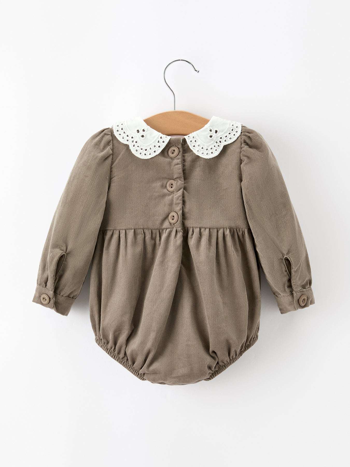 Fall Baby Girls Pumpkin Smocked Eyelet Collar Romper