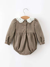 Fall Baby Girls Pumpkin Smocked Eyelet Collar Romper