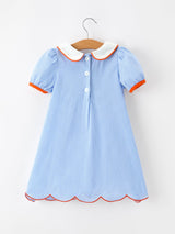 Fall Girls Plaid Pumpkin Appliqué Peter Pan Collar Dress