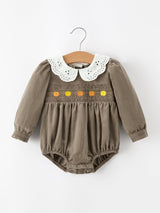 Fall Baby Girls Pumpkin Smocked Eyelet Collar Romper - Rylee Faith Designs - Flyclothing LLC