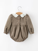 Fall Baby Girls Pumpkin Smocked Eyelet Collar Romper - Rylee Faith Designs - Flyclothing LLC