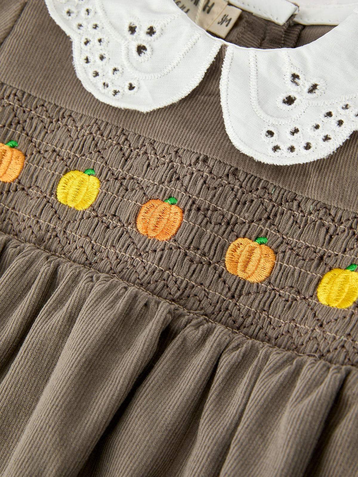 Fall Baby Girls Pumpkin Smocked Eyelet Collar Romper - Rylee Faith Designs - Flyclothing LLC