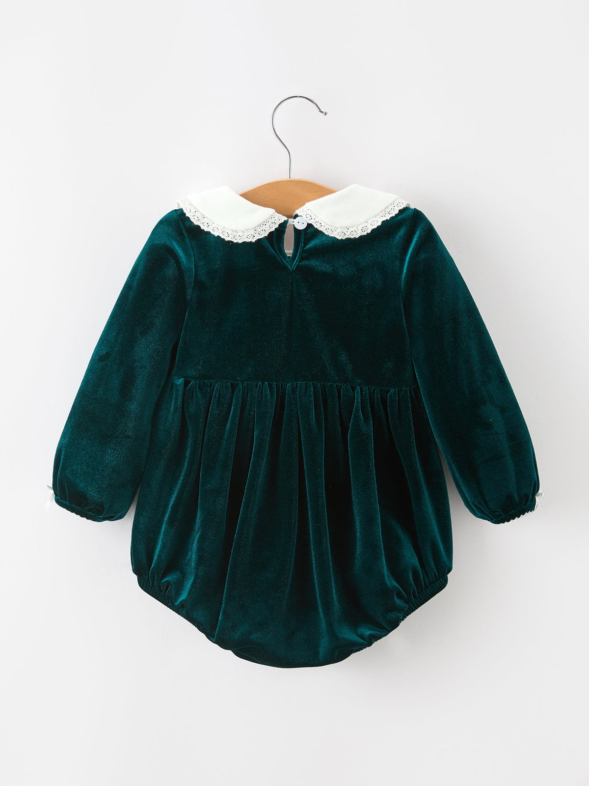 Baby Girls Emerald Green Velvet Peter Pan Collar Christmas Romper - Rylee Faith Designs - Flyclothing LLC