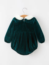 Baby Girls Emerald Green Velvet Peter Pan Collar Christmas Romper - Rylee Faith Designs - Flyclothing LLC