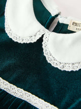 Baby Girls Emerald Green Velvet Peter Pan Collar Christmas Romper - Rylee Faith Designs - Flyclothing LLC