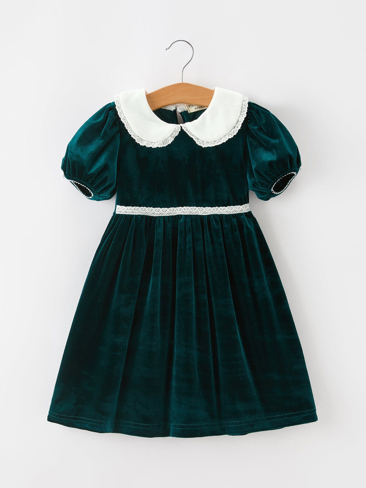 Girls Emerald Green Velvet Lace Collar Christmas Dress - Rylee Faith Designs - Flyclothing LLC