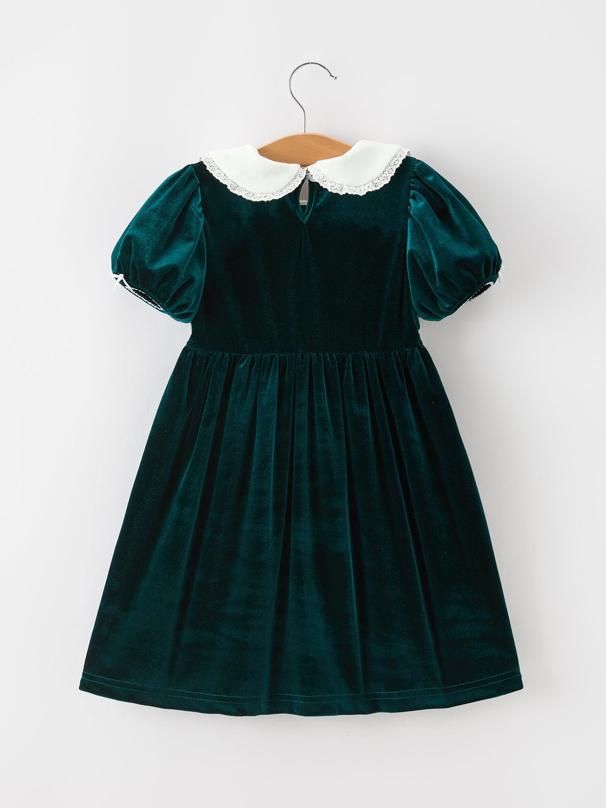Girls Emerald Green Velvet Lace Collar Christmas Dress - Rylee Faith Designs - Flyclothing LLC