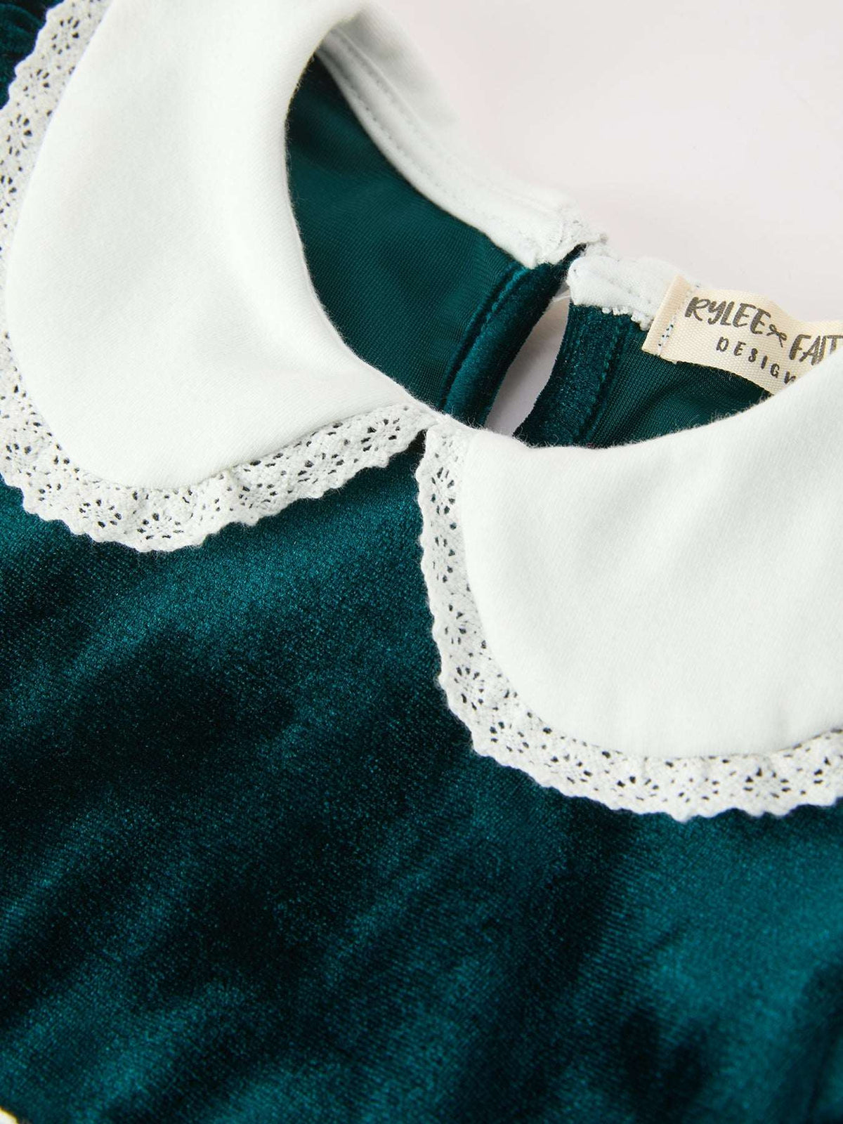 Girls Emerald Green Velvet Lace Collar Christmas Dress - Rylee Faith Designs - Flyclothing LLC