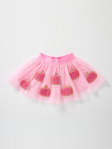 Fall Girls Pink Pumpkin Appliqué Tulle Skirt