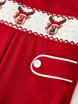 Baby Boys Christmas Reindeer Smocked Red Jonjon - Rylee Faith Designs - Flyclothing LLC