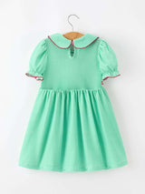 Christmas Girls Green Plaid Smocked Bow Peter Pan Collar Dress