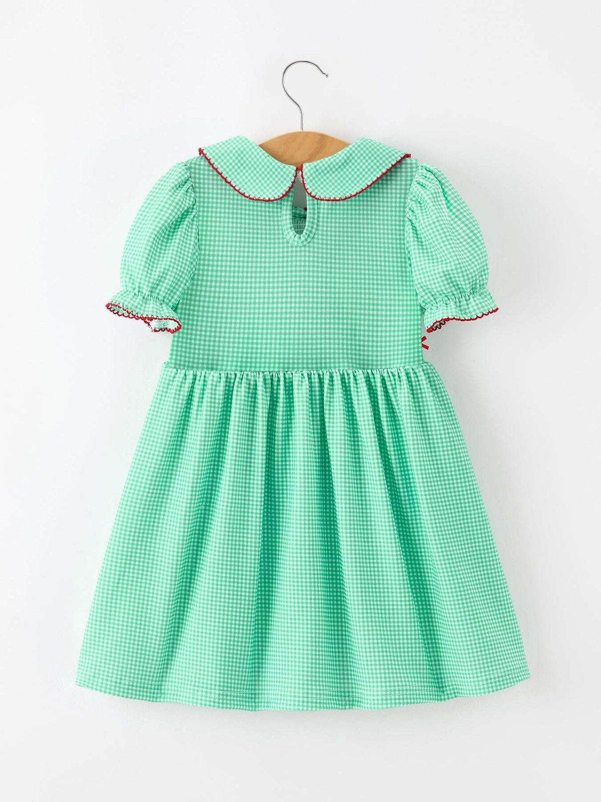 Christmas Girls Green Plaid Smocked Bow Peter Pan Collar Dress