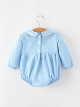 Christmas Nativity Embroidered Baby Boy Blue Smocked Romper - Rylee Faith Designs - Flyclothing LLC
