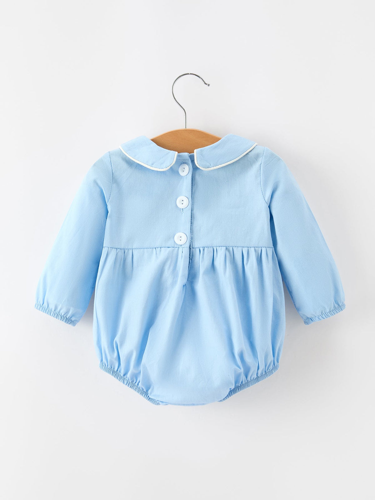 Christmas Nativity Embroidered Baby Boy Blue Smocked Romper - Rylee Faith Designs - Flyclothing LLC