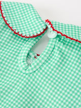 Christmas Girls Green Plaid Smocked Bow Bubble Romper