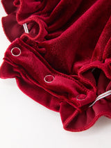 Christmas Burgundy Velvet Baby Girl Smocked Pearl Romper