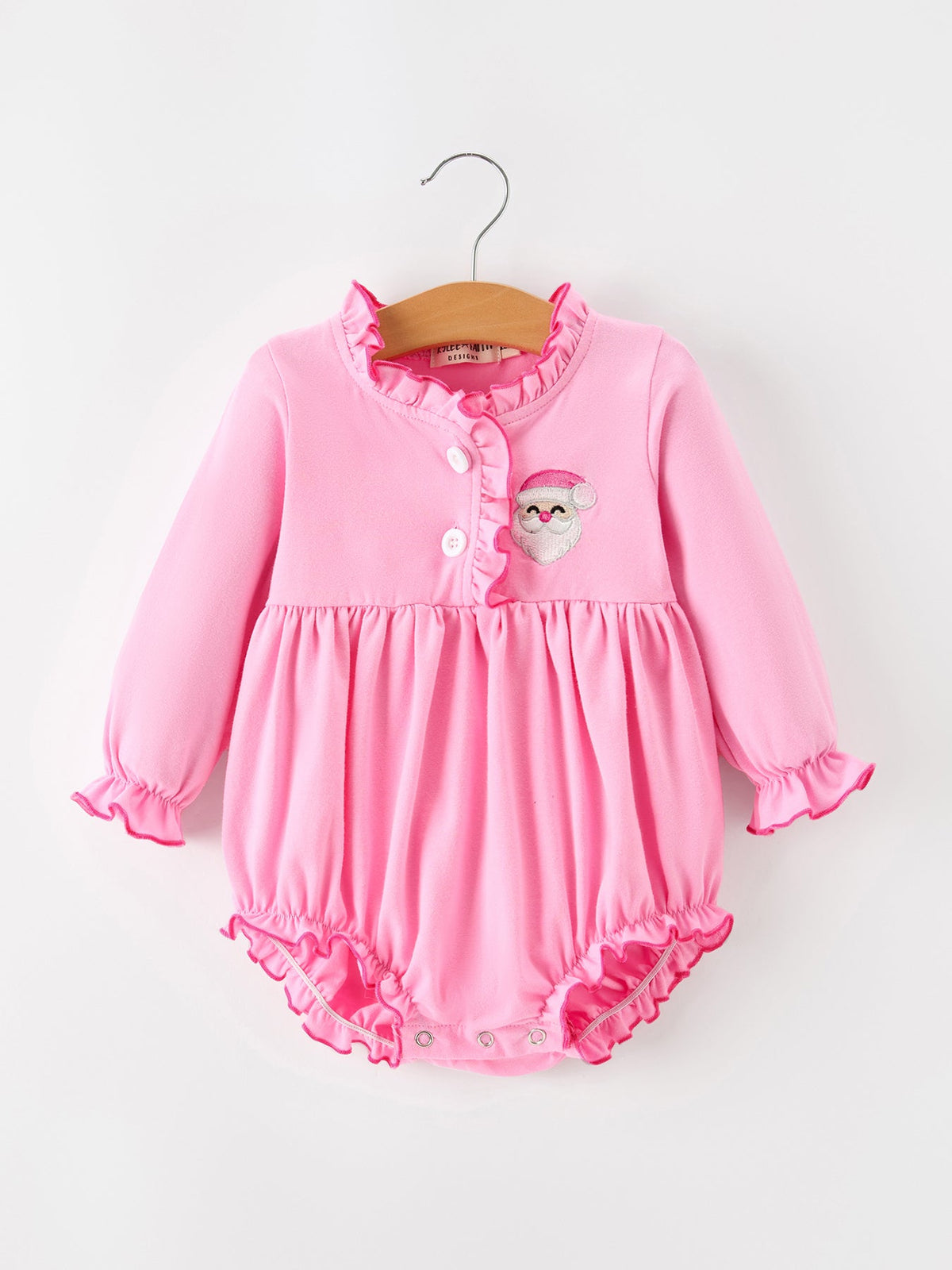 Baby Girls Christmas Santa Embroidered Ruffle Bubble Romper - Rylee Faith Designs - Flyclothing LLC
