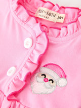 Baby Girls Christmas Santa Embroidered Ruffle Bubble Romper - Rylee Faith Designs - Flyclothing LLC
