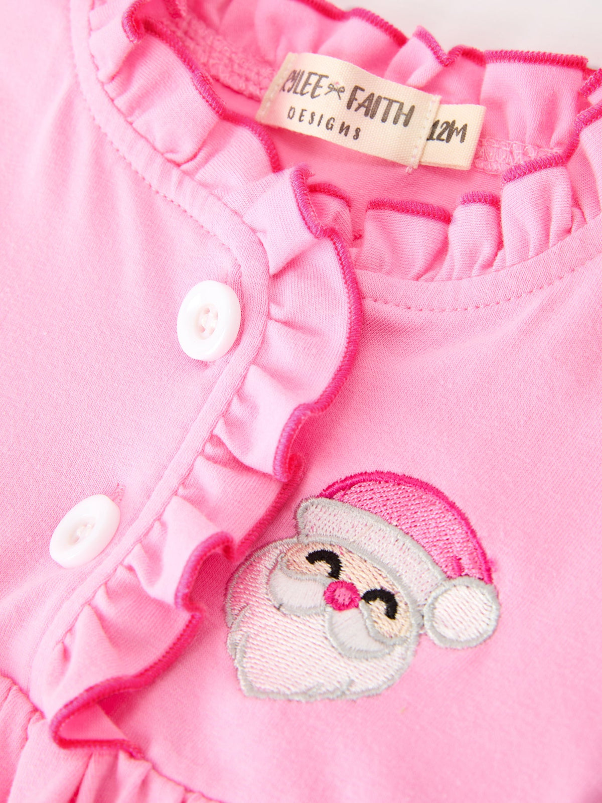 Baby Girls Christmas Santa Embroidered Ruffle Bubble Romper - Rylee Faith Designs - Flyclothing LLC