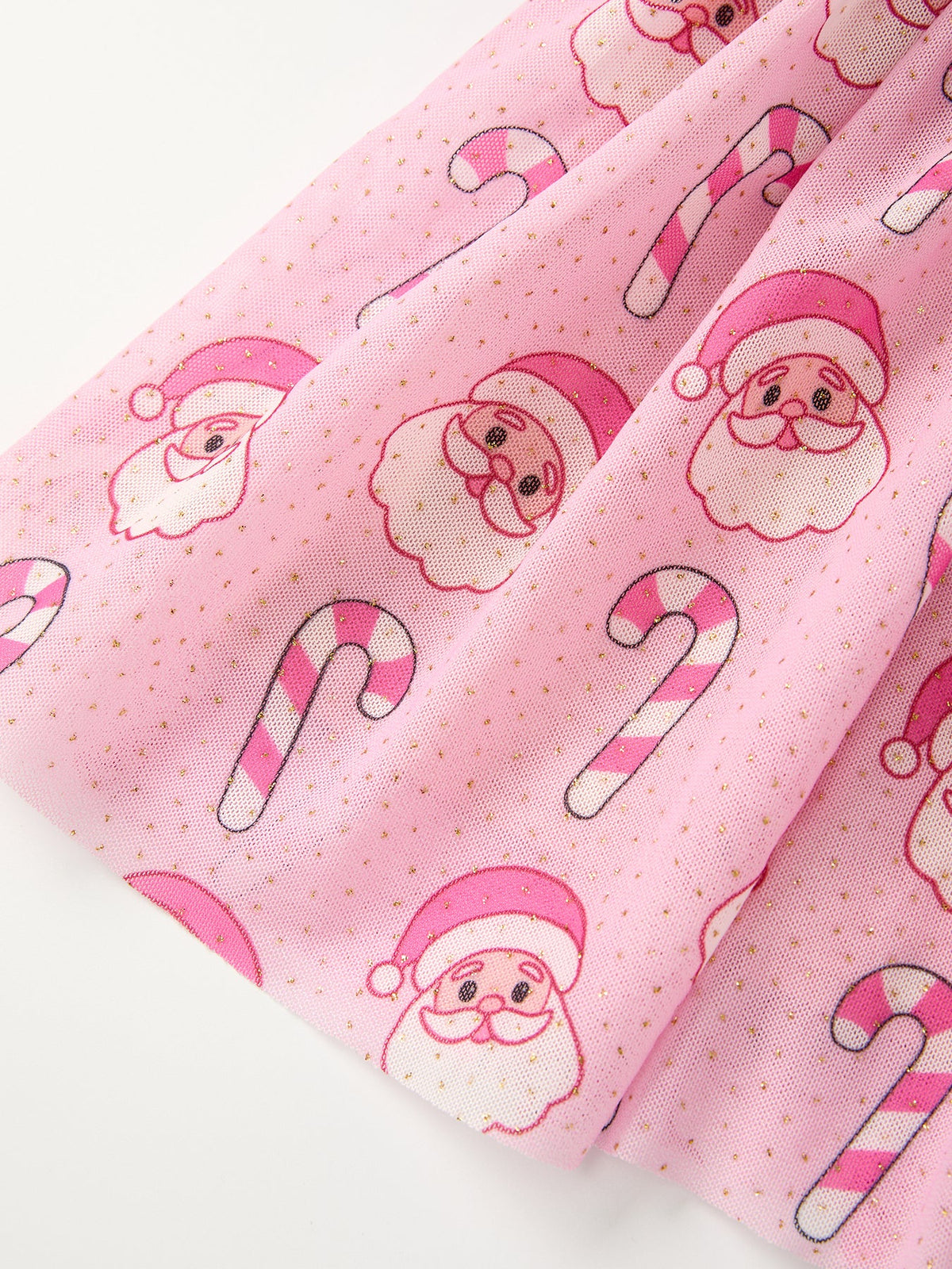 Girls Pink Christmas Santa Candy Cane Print Tutu Skirt - Rylee Faith Designs - Flyclothing LLC
