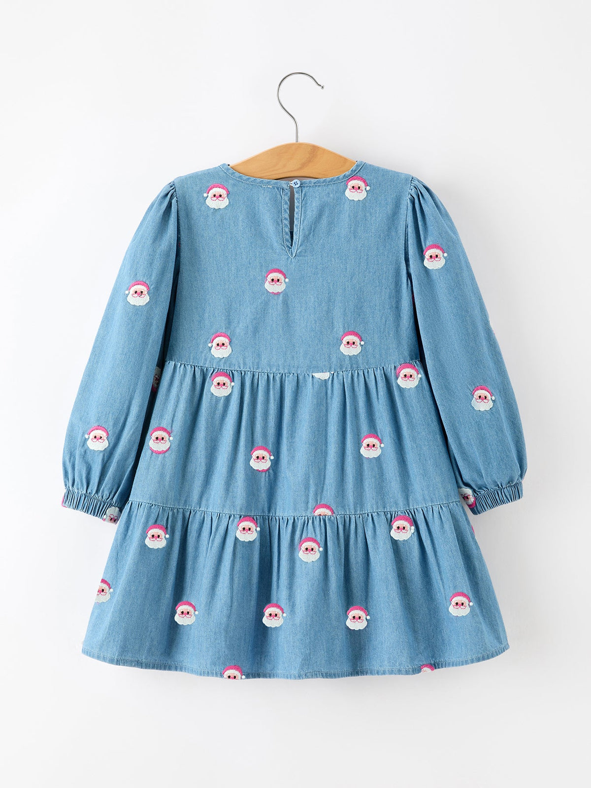 Christmas Santa Embroidered Girls Denim Dress - Rylee Faith Designs - Flyclothing LLC