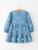 Christmas Santa Embroidered Girls Denim Dress - Rylee Faith Designs - Flyclothing LLC