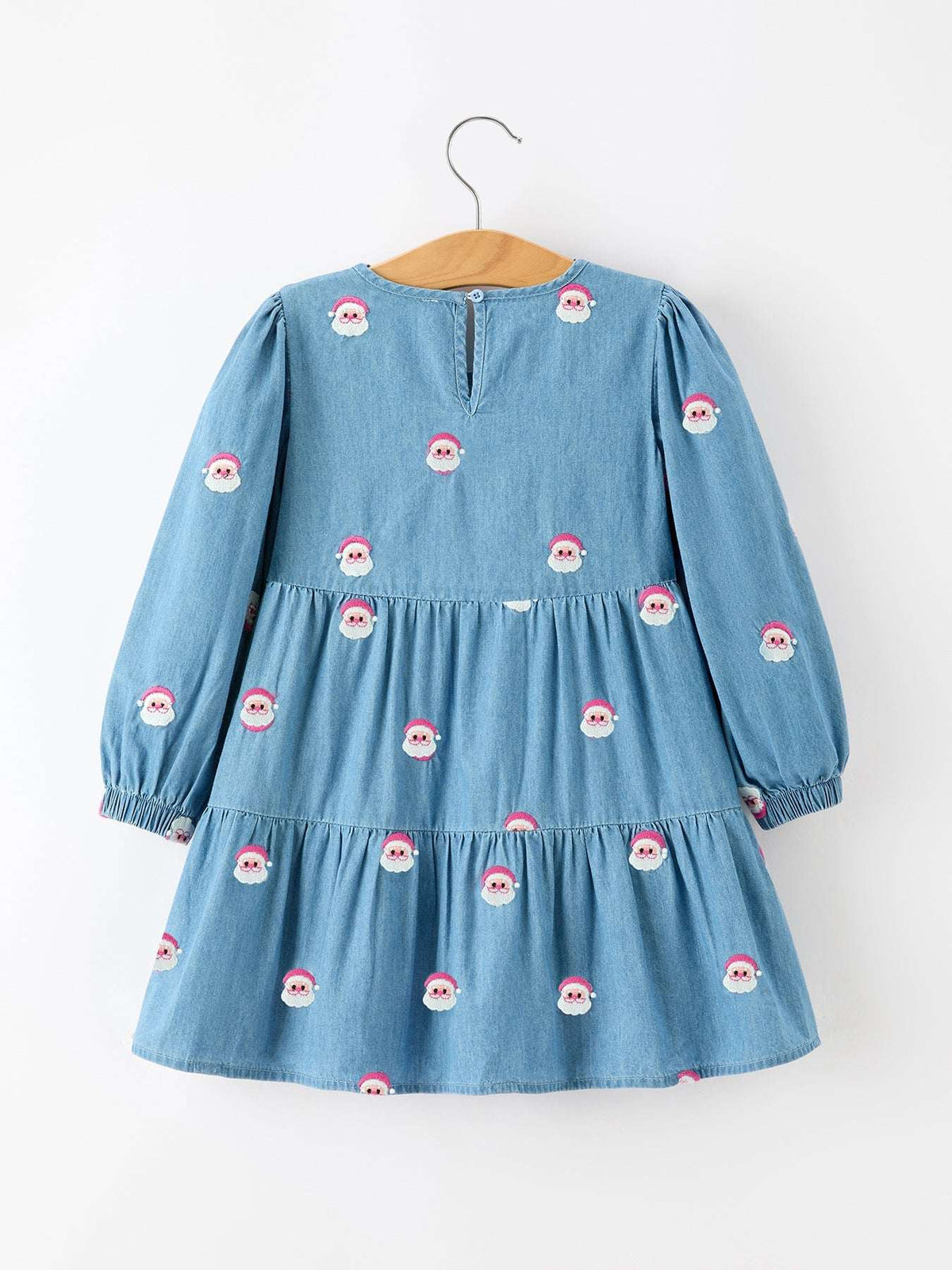 Christmas Santa Embroidered Girls Denim Dress