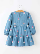 Christmas Santa Embroidered Girls Denim Dress