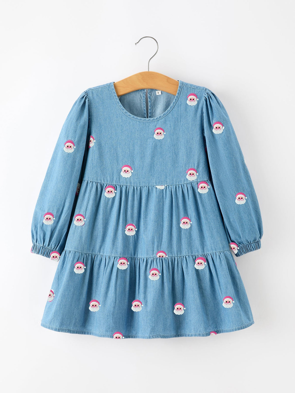 Christmas Santa Embroidered Girls Denim Dress - Rylee Faith Designs - Flyclothing LLC
