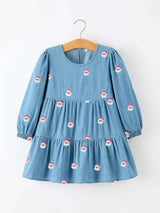 Christmas Santa Embroidered Girls Denim Dress