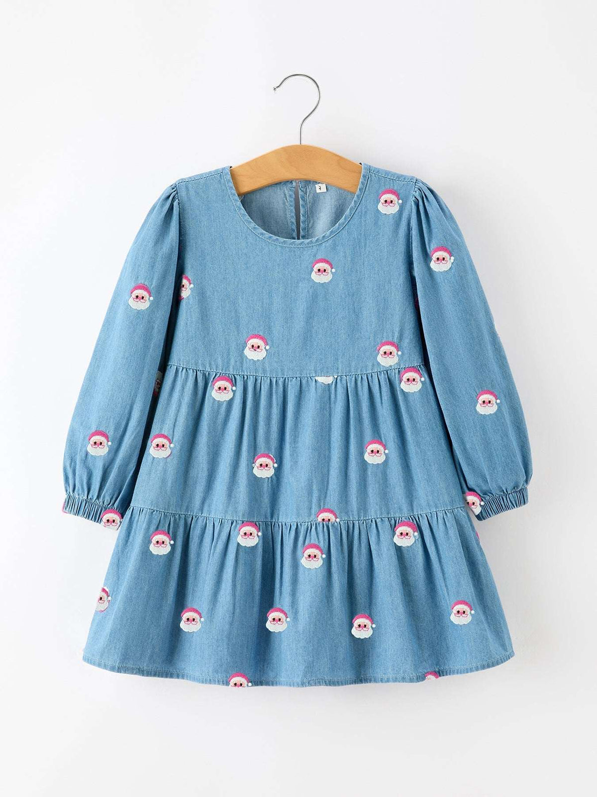 Christmas Santa Embroidered Girls Denim Dress