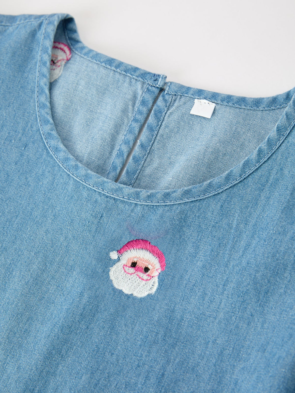 Christmas Santa Embroidered Girls Denim Dress - Rylee Faith Designs - Flyclothing LLC