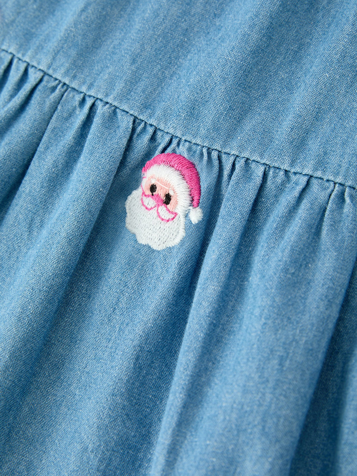 Christmas Santa Embroidered Girls Denim Dress - Rylee Faith Designs - Flyclothing LLC