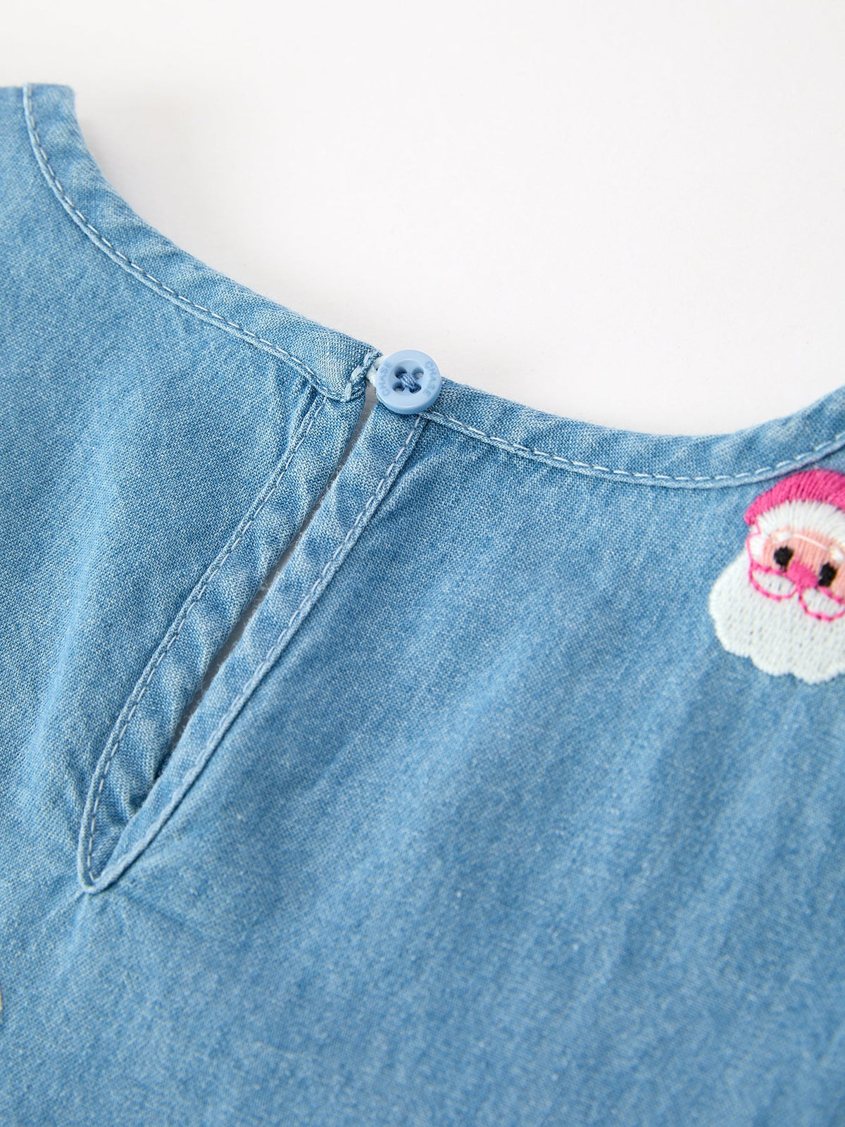 Christmas Santa Embroidered Girls Denim Dress - Rylee Faith Designs - Flyclothing LLC