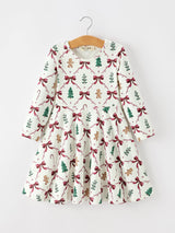 Christmas Bow and Gingerbread Print Girls Twirl Dress