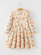 Christmas Gingerbread Cookie Girls Long Sleeve Twirl Dress