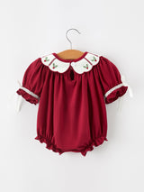 Christmas Holly Embroidered Baby Romper Petals Collar Ruffle - Rylee Faith Designs - Flyclothing LLC