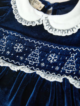 Girls Christmas Navy Velvet Smocked Top And Bloomers Outfit - Rylee Faith Designs - Flyclothing LLC