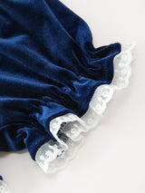 Girls Christmas Navy Velvet Smocked Top And Bloomers Outfit - Rylee Faith Designs - Flyclothing LLC