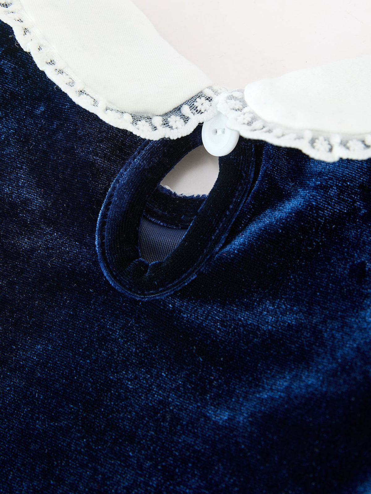 Christmas Tree Girls Navy Velvet Smocked Lace Dress - Rylee Faith Designs - Flyclothing LLC