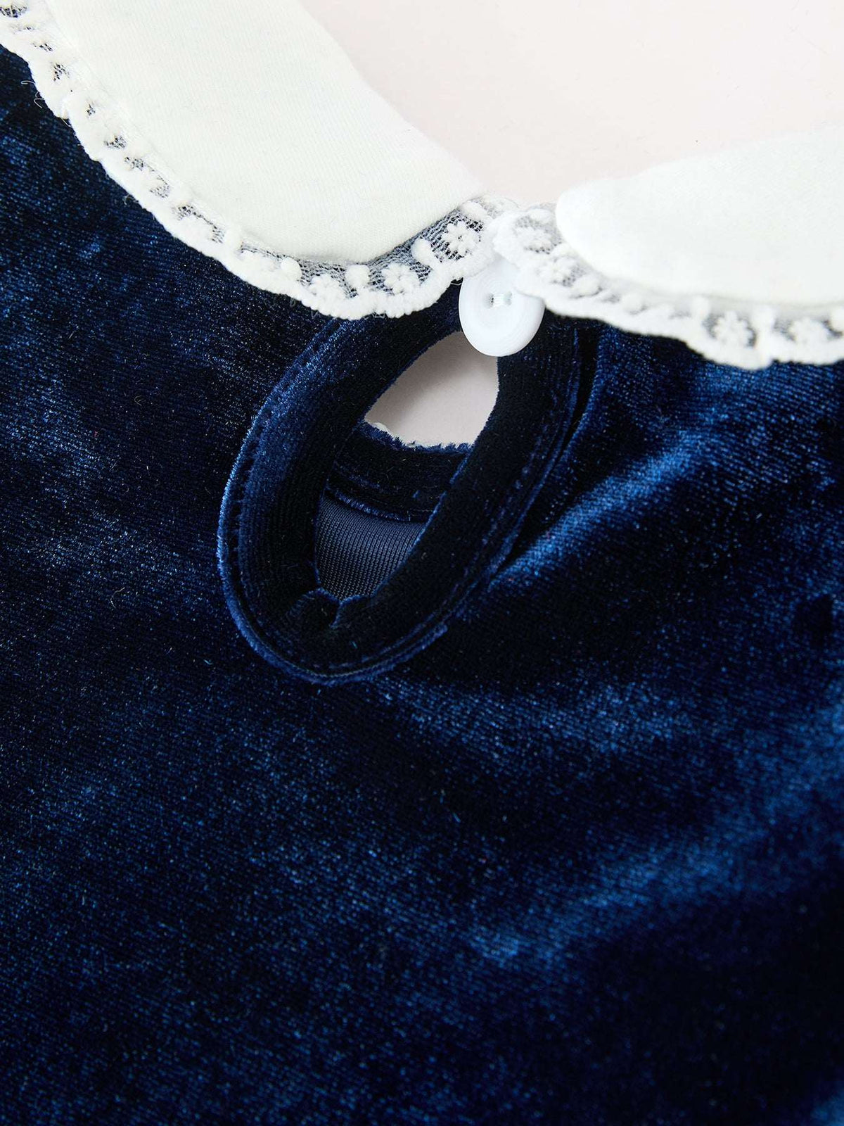 Christmas Tree Girls Navy Velvet Smocked Lace Dress - Rylee Faith Designs - Flyclothing LLC