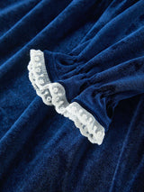 Christmas Tree Girls Navy Velvet Smocked Lace Dress - Rylee Faith Designs - Flyclothing LLC