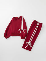 Girls Pink Bow Trim Sweatshirt and Pants Set