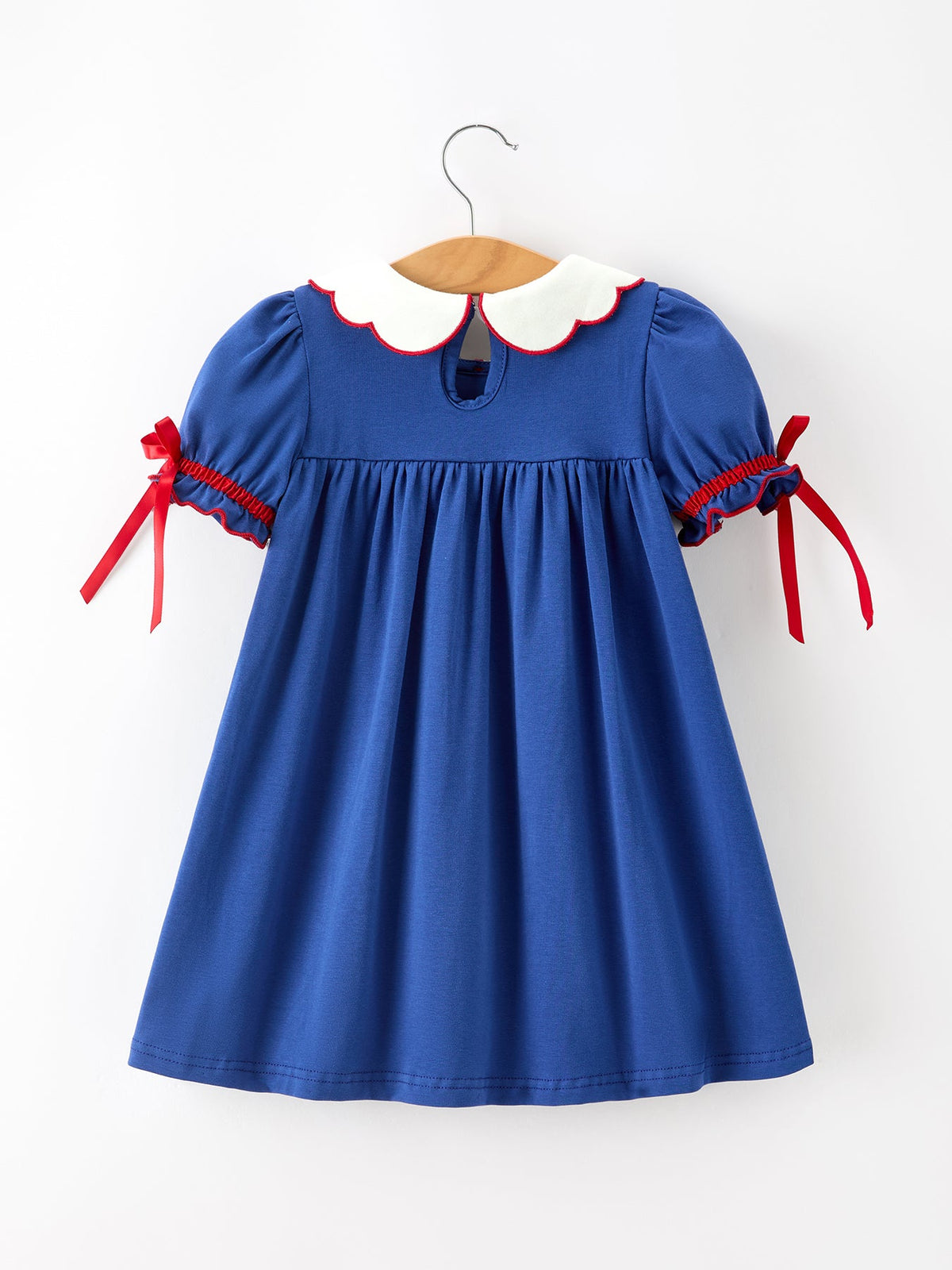 Christmas Santa Embroidery Blue Petal Collar Dress - Rylee Faith Designs - Flyclothing LLC