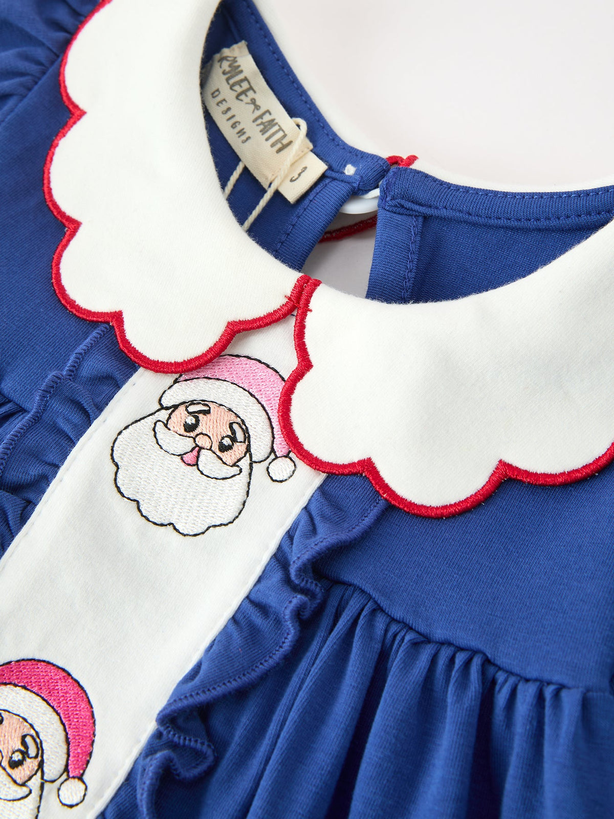 Christmas Santa Embroidery Blue Petal Collar Dress - Rylee Faith Designs - Flyclothing LLC