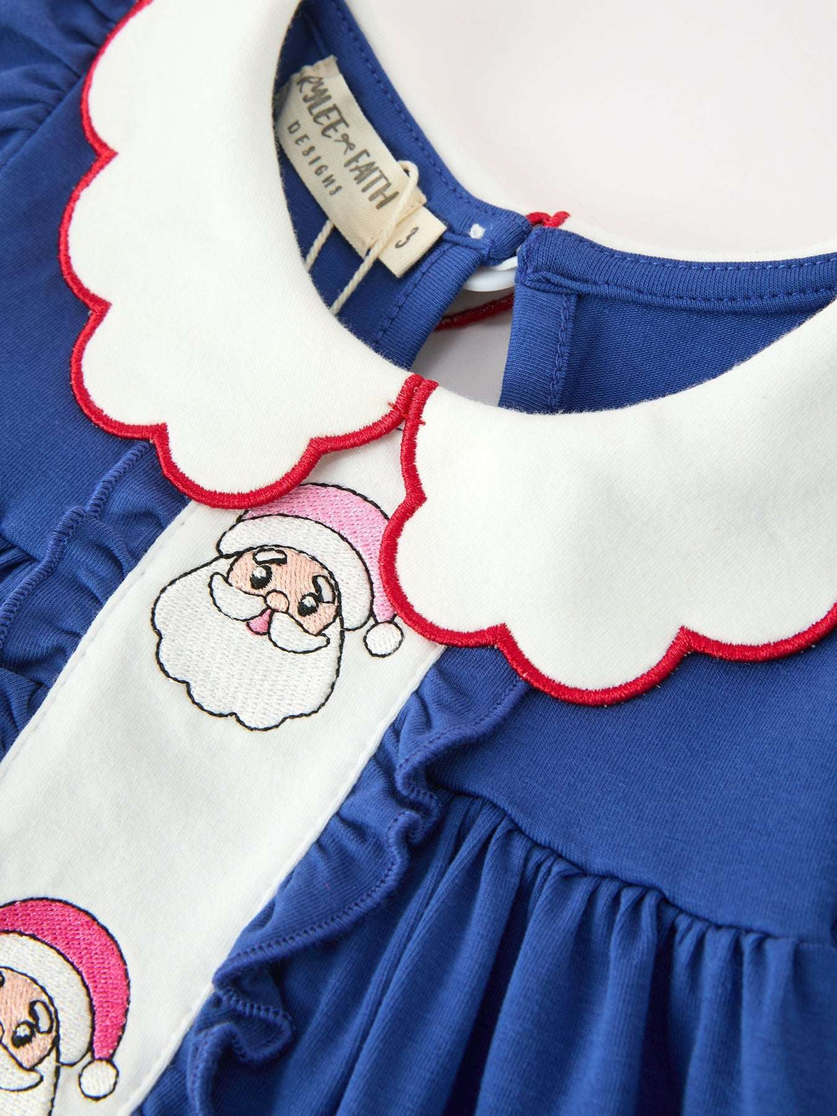 Christmas Santa Embroidery Blue Petal Collar Dress - Rylee Faith Designs - Flyclothing LLC