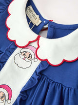 Christmas Santa Embroidery Blue Petal Collar Dress - Rylee Faith Designs - Flyclothing LLC