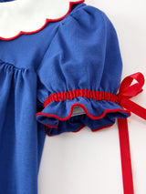 Christmas Santa Embroidery Blue Petal Collar Dress - Rylee Faith Designs - Flyclothing LLC