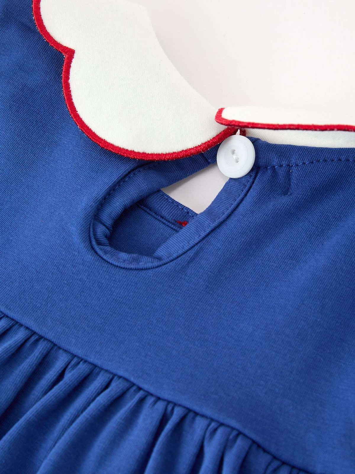 Christmas Santa Embroidery Blue Petal Collar Dress - Rylee Faith Designs - Flyclothing LLC