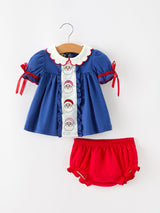 Christmas Santa Embroidery Girls Bloomer Set Peter Pan Collar - Rylee Faith Designs - Flyclothing LLC